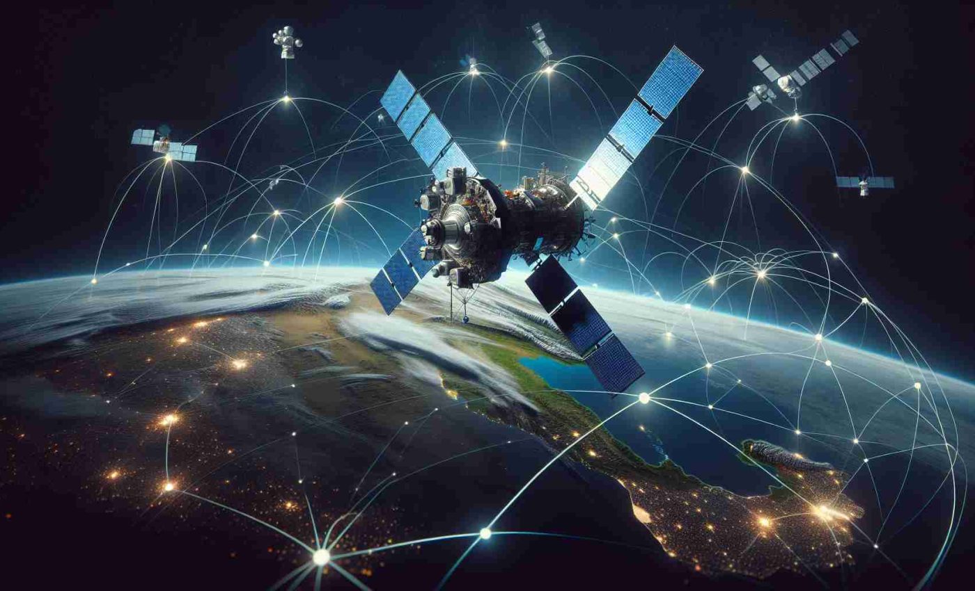 High-definition, realistic depiction of a conceptual scenario representing significant advancements towards the introduction of satellite internet in India. The image includes a constellation of satellites against an inky space backdrop with intertwined nodes signifying connectivity. These satellites are orbiting the Earth that is visible in the distance, a representation indicating India. The viewer's perspective is as if they are hovering in space, witnessing this technological marvel.