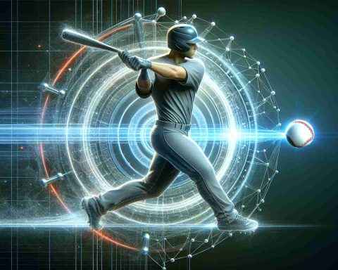 High-definition digital representation of a baseball player's swing, referencing technology as an integral part of their technique for hitting the ball with force and precision. This unspecified athlete showcases a swing posture that is perfected through modern technology, resulting in astonishing hits.