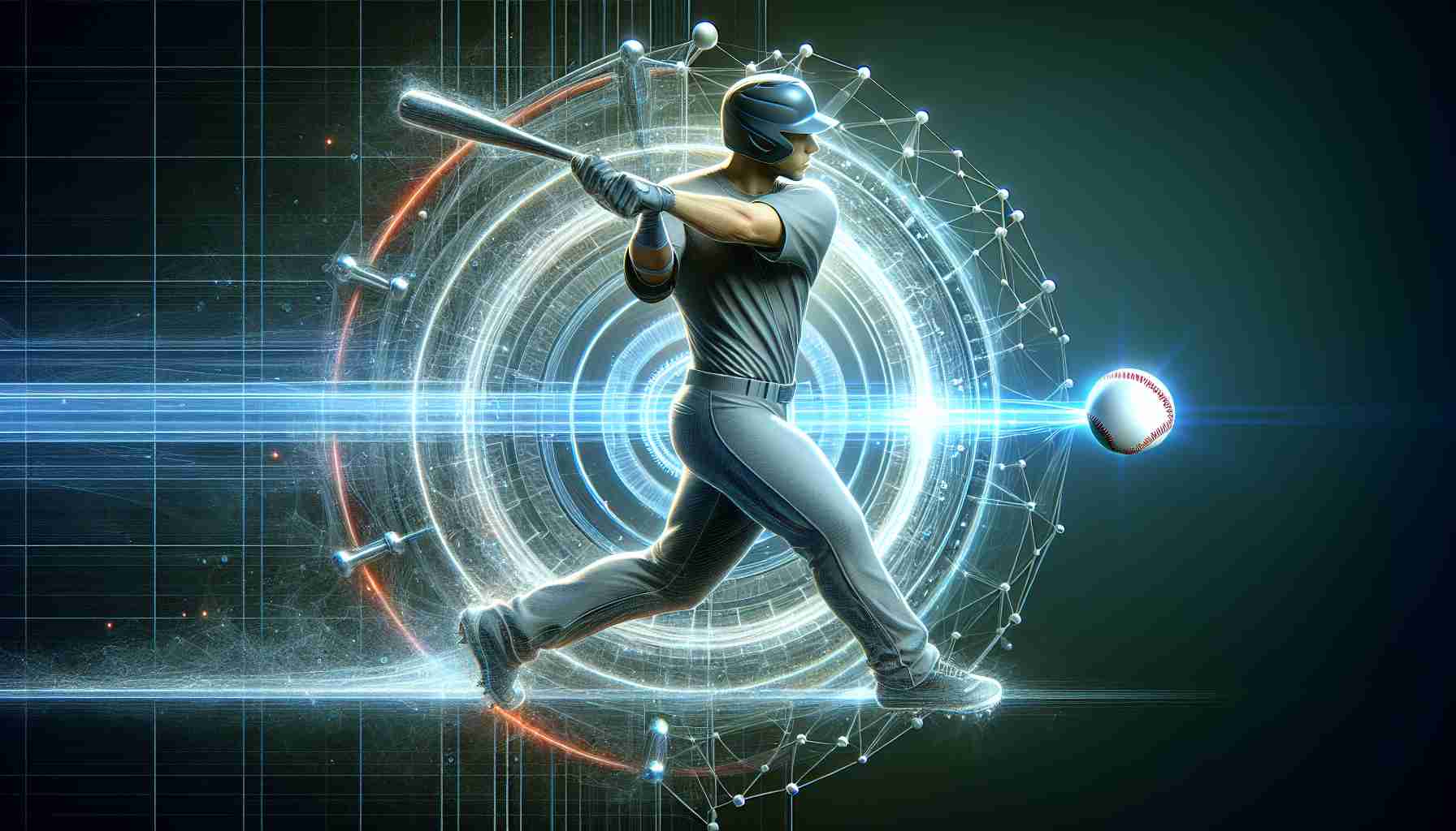 High-definition digital representation of a baseball player's swing, referencing technology as an integral part of their technique for hitting the ball with force and precision. This unspecified athlete showcases a swing posture that is perfected through modern technology, resulting in astonishing hits.