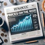 High-quality realistic image of a financial newspaper header reading 'Prices on the Rise: What You Need to Know About October's Consumer Price Index', accompanied by informative graphics and charts displaying the rising trend in consumer prices and key insights. Surround it with typical morning elements such as a cup of coffee, glasses and a pen.