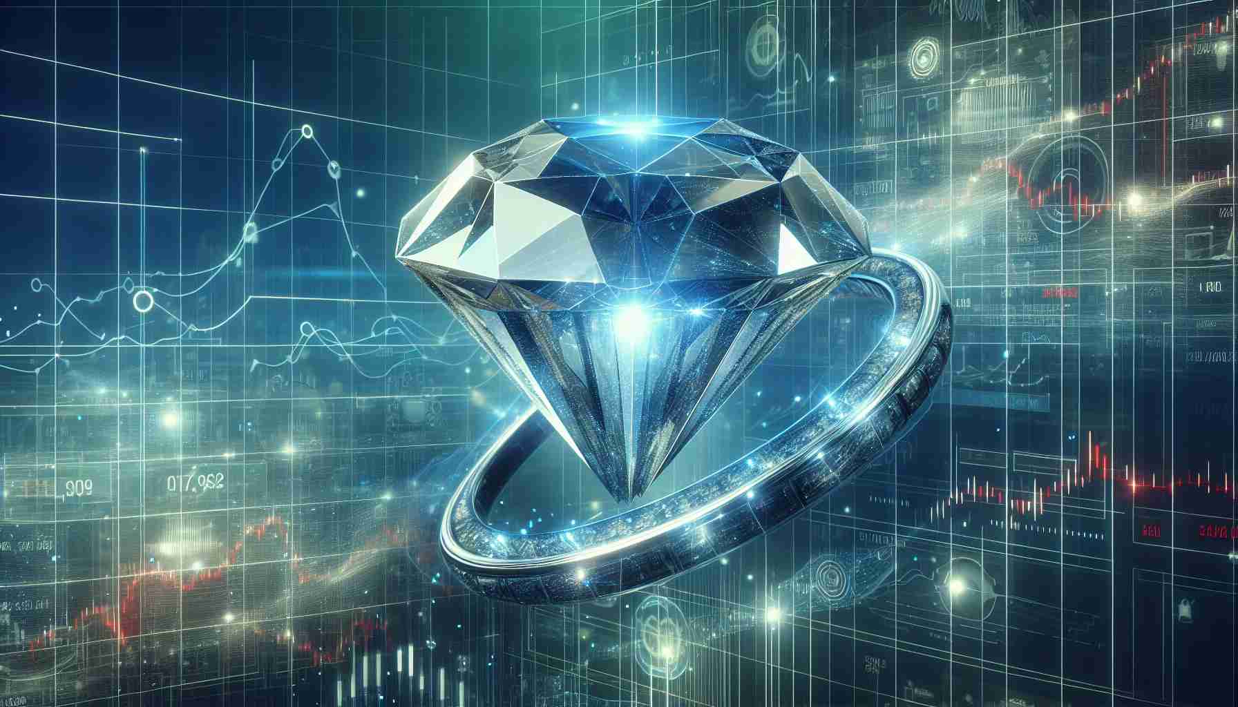 Create a realistic, high-definition image that represents the concept of 'A Hidden Gem' in the context of 'The Future of AI Driving an Unseen Revolution'. This may take the form of an illustrious gem that's partially obscured, with digital and artificial intelligence elements integrated throughout the depiction. Background could be related to the dynamic financial market to symbolize 'SMCI Stock'. Please don't include specific diagrams or actual stock data.