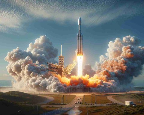 A realistic, high-definition image depicting a spectacular rocket launch, with a focus on the gigantic vehicle catapulting into the sky. The scene is set on a beautiful saturday with clear skies. There's a swirl of smoke and steam at the launch pad, amidst a splash of orange and yellow flames as the rocket ascends to the heavens. This remarkable event is located at a seaside launch site with the ocean in the background and a gathering of spectators watching from a safe distance.