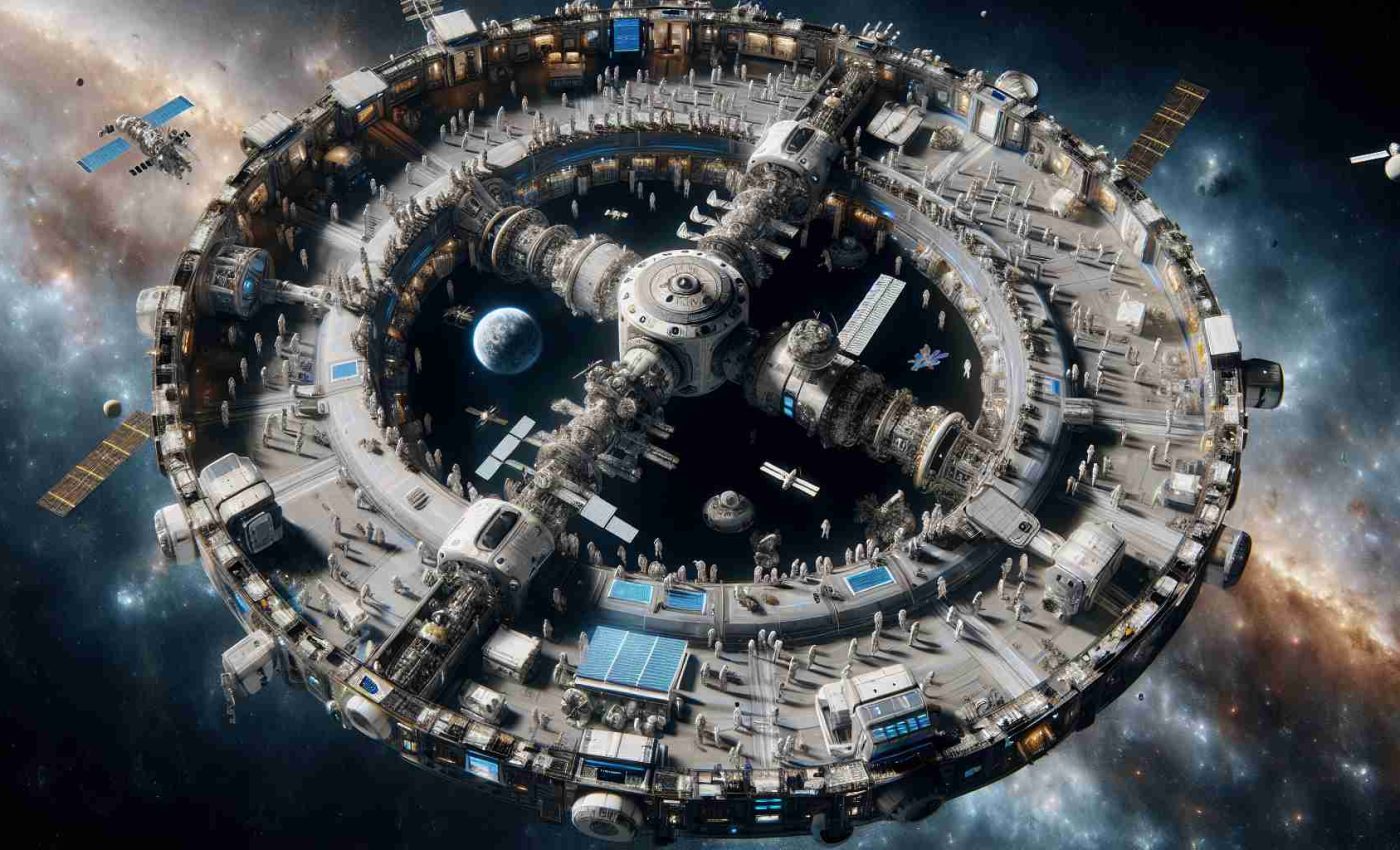 An intricately detailed, high definition image of a futuristic space station located in the vast expanse of the universe. The space station is filled with advanced technology, designed to sustain extended periods of human habitation. It includes areas for agriculture, exercise, rest, and scientific research. Astronauts of varying genders and descents, White, Hispanic, Black, Middle-Eastern, South Asian, are seen diligently working and conducting various tasks. A sense of permanence emanates from the station, as if the astronauts are here to stay, not merely for a mission, but as a new home for humanity in the cosmos.