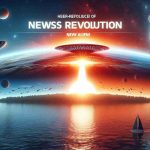 Hyper-realistic, high-definition image of a metaphorical revolution represented as a sunrise on the horizon, juxtaposed with the incorporation of extraterrestrial elements. This image symbolizes the introduction of 'News Alieni', hinting at the disruption of the present norm, opening up the world to new possibilities and changes brought about by external influences.