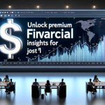 Render a realistic, high-definition image of a splash screen advertising: 'Unlock Premium Financial Insights for Just $1!' The image should include a large, attention-grabbing headline with these words and relevant visual elements like dollar signs, financial charts and diagrams.