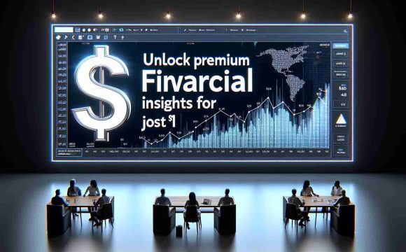 Render a realistic, high-definition image of a splash screen advertising: 'Unlock Premium Financial Insights for Just $1!' The image should include a large, attention-grabbing headline with these words and relevant visual elements like dollar signs, financial charts and diagrams.