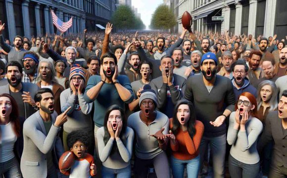 A high-resolution, realistic representation of a scene capturing the surprise of the football fans in the city of Philadelphia, after learning about the sudden change in the coaching staff of their local football team. The scene shows a diverse group of fans, men, women, and children of different descents such as Caucasian, Hispanic, Black, Middle-Eastern, South Asian marking shock, disbelief but also curiosity and excitement about the unforeseen change.