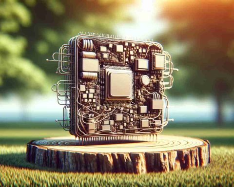 Portray a realistic and highly detailed image of a small, innovative machine, labeled as the 'Super Micro Computer'. This device should appear intricate and cutting-edge, conveying through its visual design that it has the potential to revolutionize the way we perceive and use technology. Depict a serene environment around it to emphasize its significance.