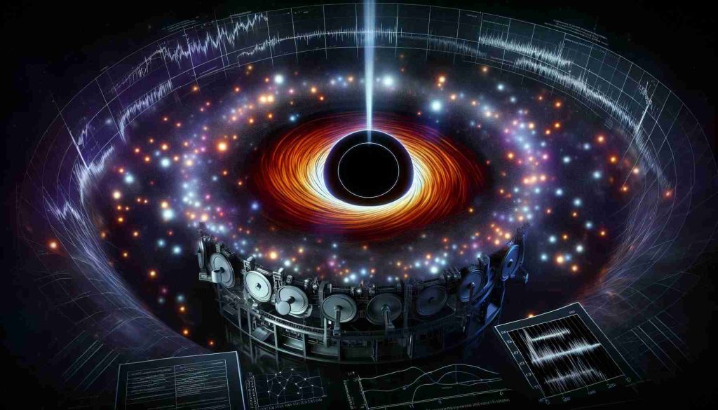 A high-definition, realistic illustration representing the process of unveiling the mysteries of Black Holes using a new technique for detecting Light Echoes. This might include a large, dark, foreboding black hole at the center, surrounded by illuminating light echoes. The light echoes should reflect off surrounding matter, forming bright patterns that reveal intricate details about the black hole. Astronomical charts, graphs or data could be shown at the edge of the image to reinforce the notion of scientific discovery and advancement. Let's place a multiple lens telescope in the foreground, embodying the tool used for this cutting-edge detection method.