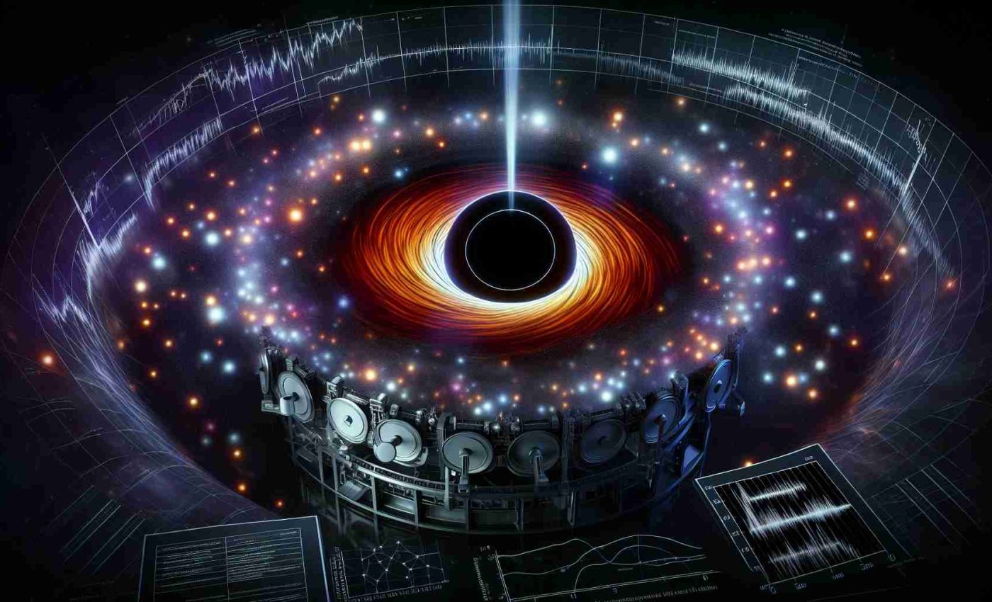 A high-definition, realistic illustration representing the process of unveiling the mysteries of Black Holes using a new technique for detecting Light Echoes. This might include a large, dark, foreboding black hole at the center, surrounded by illuminating light echoes. The light echoes should reflect off surrounding matter, forming bright patterns that reveal intricate details about the black hole. Astronomical charts, graphs or data could be shown at the edge of the image to reinforce the notion of scientific discovery and advancement. Let's place a multiple lens telescope in the foreground, embodying the tool used for this cutting-edge detection method.