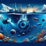 Generate a realistic, high-definition image that visually captures the concept of 'Unmasking the Ocean Mystery.' The image should feature elements representing NASA's ongoing underwater exploration, such as technologically advanced aquatic vehicles diving into the deep blue ocean, exploring its depths and revealing its secrets. There should be various marine organisms, unknown terrains, coral reefs, and underwater volcanoes. The image should reflect the contrast between the known surface world and the mysterious underwater realm.