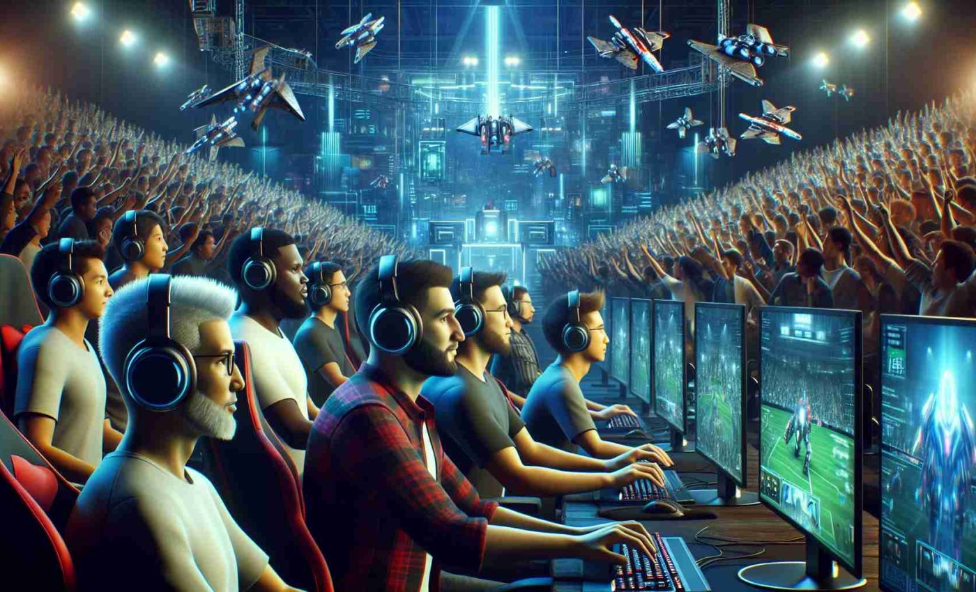 High definition, realistic depiction of enormous transformations coming for a popular online multiplayer game's Esports scene in the year 2025. The scene should include high-tech gaming equipment, excited audience in the background, and players deeply focused on their screens. Players should be diverse, including men and women from differing descents such as Caucasian, Black, Middle-Eastern, South Asian, and Hispanic. The overall mood of the image would be intense and anticipatory, reflecting significant upcoming changes.