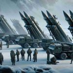 Realistic high-definition image of a hypothetical scenario where strategic missile maneuvers are being conducted. Different types of missiles are being positioned, ready for simulated launch, as a response to perceived military activities. The scene is set in a cold, snow-covered landscape reminiscent of Russia. Military personnel, a mix of male and female with diverse descents such as Caucasian, Black, and Hispanic are working together, ensuring the operation runs smoothly.