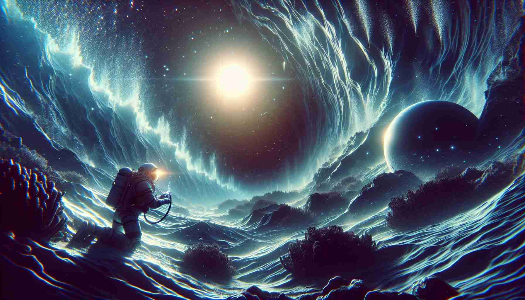 Create a high definition, realistic representation of a fictional scenario dubbed 'Ocean Surprise' by NASA. It depicts an underwater exploration of the uncharted territory beneath the planet's vast oceans, with potential for surprising discoveries. The image invokes a sense of mystery, curiosity and scientific exploration.