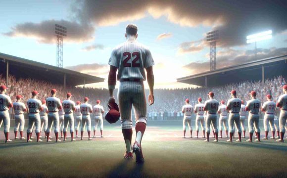 Realistic high-definition image of a hypothetical scene depicting 'The End of an Era', featuring a male baseball player, with short hair and athletic build, leaving the field of a well-known baseball team portrayed by distinctive red and white uniforms. Artistic elements such as the sadness of the spectators and a melancholic sunset could be added for a deeper emotional impact.