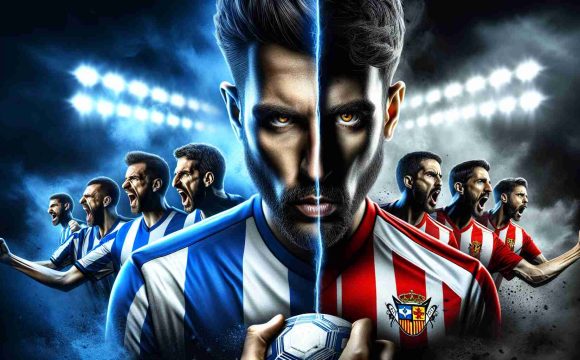 A realistic scene of a high definition image symbolizing a key clash in football. One side is filled with desperate energy, represented by the unbowed team known as Alavés, their eyes aglow with steely determination and fervor. The other side, Mallorca, oozes confidence, with their composed posture, radiating assurance and dominance. Feel the tension in the air as these two forces are about to meet in a crucial turning point.