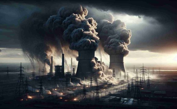 High-definition, realistic depiction of a dire situation in an unnamed Eastern-European country. The scene depicts a new wave of attacks targeting the power infrastructure, leading to significant devastation. Giant power plants emit ominous puffs of smoke against a gloomy sky as they undergo distressing destruction. Lighting captures the immensity and overwhelming nature of the situation, showcasing both the immediate damage and the broader implications for the country and its people.