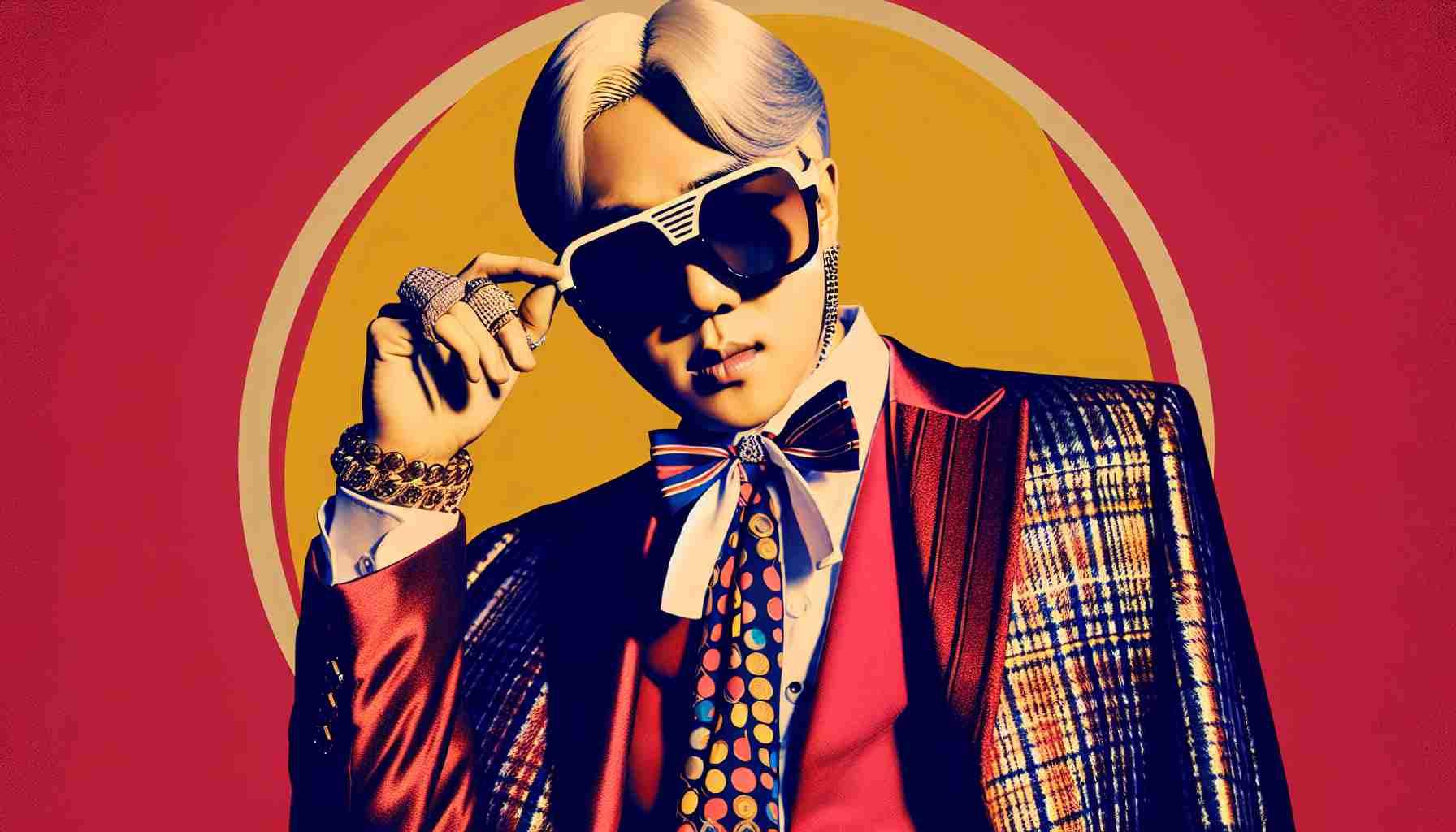 Generate an image presenting a triumphant return of a skilled South Korean rapper with his new single titled 'POWER'. This individual is lavishly dressed, known for his bold and fashion-forward style. Please include the title 'POWER' in a catchy font.