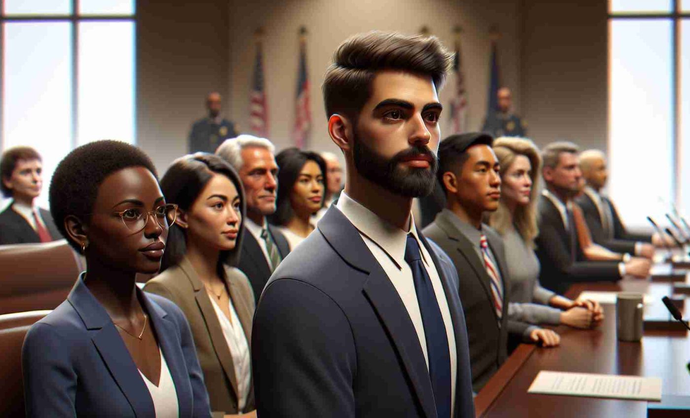 Realistic HD image of a major alteration in the school board of Jefferson County: Newly elected members making their appearance. A mix of men and women, displaying a blend of Caucasian, Black, Hispanic, Middle-Eastern, and South Asian descents, in professional attire making their first appearance in the meeting, capturing the essence of change.