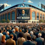 An HD photo realistically portraying a scene outside the Chicago White Sox stadium, capturing the atmosphere of anticipation and change. Gallant fans, a mixture of men and women of various descents such as Caucasian, Black, Hispanic, Middle-Eastern, and South Asian, are gathered in groups expressing their excitement for the new leadership. Banners heralding the new manager are strikingly displayed, bringing a feel of transformation and renewal to the environment. The sky above is a brilliant blue, and the stadium stands proud and imposing, a symbol of the team's resilient spirit.