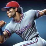 Realistic high-definition illustration of a young Hispanic male baseball player in action, competitor in the baseball team's quest for championship. He is a right choice due to his excellent sporting skills and strong drive for victory.