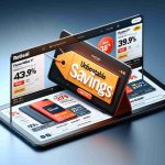 Realistic HD image representing the concept of unbeatable savings on a new brand tablet. It's set on a retail web platform displaying an advertisement for the 'Flame Max 11', a cutting-edge device. Note that the composition should have a discount tag on it to illustrate the 'unbeatable savings', but maintain a non-specific branding to avoid direct referencing.