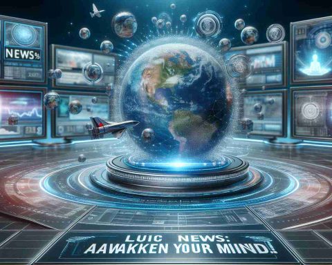 Realistic high-definition image depicting a conceptual futuristic information delivery system termed 'Lucid News: Awaken Your Mind!' The scene should capture an innovative and modern approach to data dissemination, possibly involving advanced technology, dynamic information streams or enhanced interfaces.