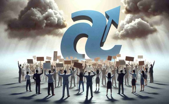 High-definition image depicting a metaphorical scene representing a large online retail company under scrutiny. There are employees from diverse descents and genders holding signs and raising their voices for accountability amidst a clouded atmosphere suggestive of tension. The company's emblem, a curved arrow from A to Z, stands large in the background. A sense of urgency and demand for change is palpable.