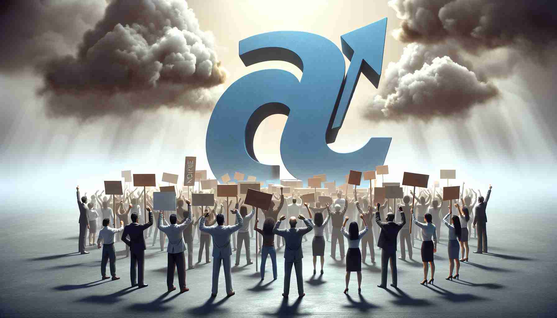 High-definition image depicting a metaphorical scene representing a large online retail company under scrutiny. There are employees from diverse descents and genders holding signs and raising their voices for accountability amidst a clouded atmosphere suggestive of tension. The company's emblem, a curved arrow from A to Z, stands large in the background. A sense of urgency and demand for change is palpable.