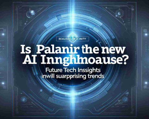 Realistic high-definition image of the headline 'Is Palantir the New AI Powerhouse? Future Tech Insights Unveil Surprising Trends'. The image features a sleek, futuristic looking technology background, signifying the connection to AI and future tech. Expect hues of blue and grey, with graphics resembling digital interfaces or data points.