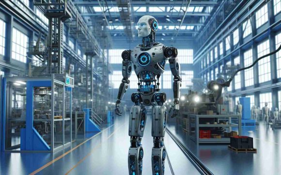 Generate a realistic HD photo featuring a humanoid robot, reminiscent of those developed by advanced robotics industries, within a factory environment. The robot should portray advanced mobility and agility as though it represents the future of industrial manufacturing and robotics.