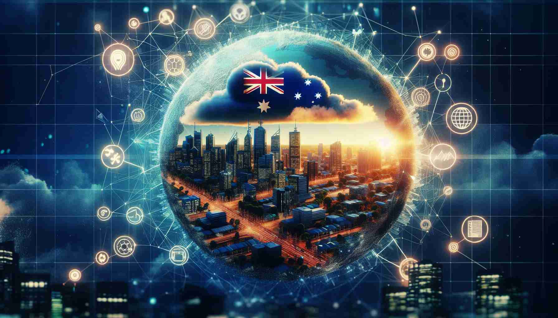 Generate a realistic HD representation of the concept 'Tech Giant Shaping Australia's Digital Future'. Highlight the components associated with stock market symbol ASX: NXT.