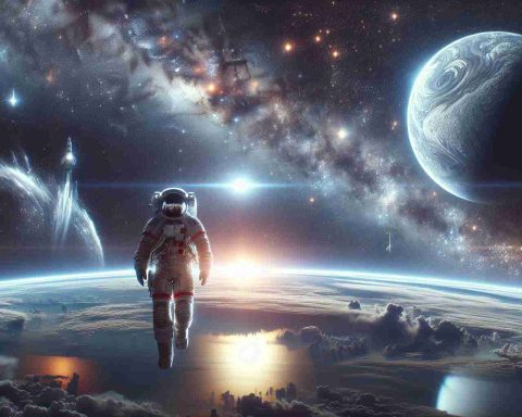 Generate a realistic, high definition image depicting an awe-inspiring scene of a close encounter with space. The setting should be the Earth's upper atmosphere, with a selection of celestials bodies including distant stars, splashes of galaxies and the silver glow of a crescent moon. Include an astronaut conducting a space walk with a magnificent view of the cosmos unfolding before their eyes. Please ensure the astronaut is of South Asian descent and male, reflecting the natural light with their highly reflective space suit. This visual narrative should invoke the sense of wonder that encapsulates the essence of space exploration.