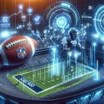 A realistic, high-definition image that illustrates the digital transformation of a professional American football team based in Chicago. The image could depict digital elements such as advanced data analytics, virtual reality training scenarios, digitalized stadiums or innovative game strategies that rely on artificial intelligence. The future of American football shown through tech advancements.