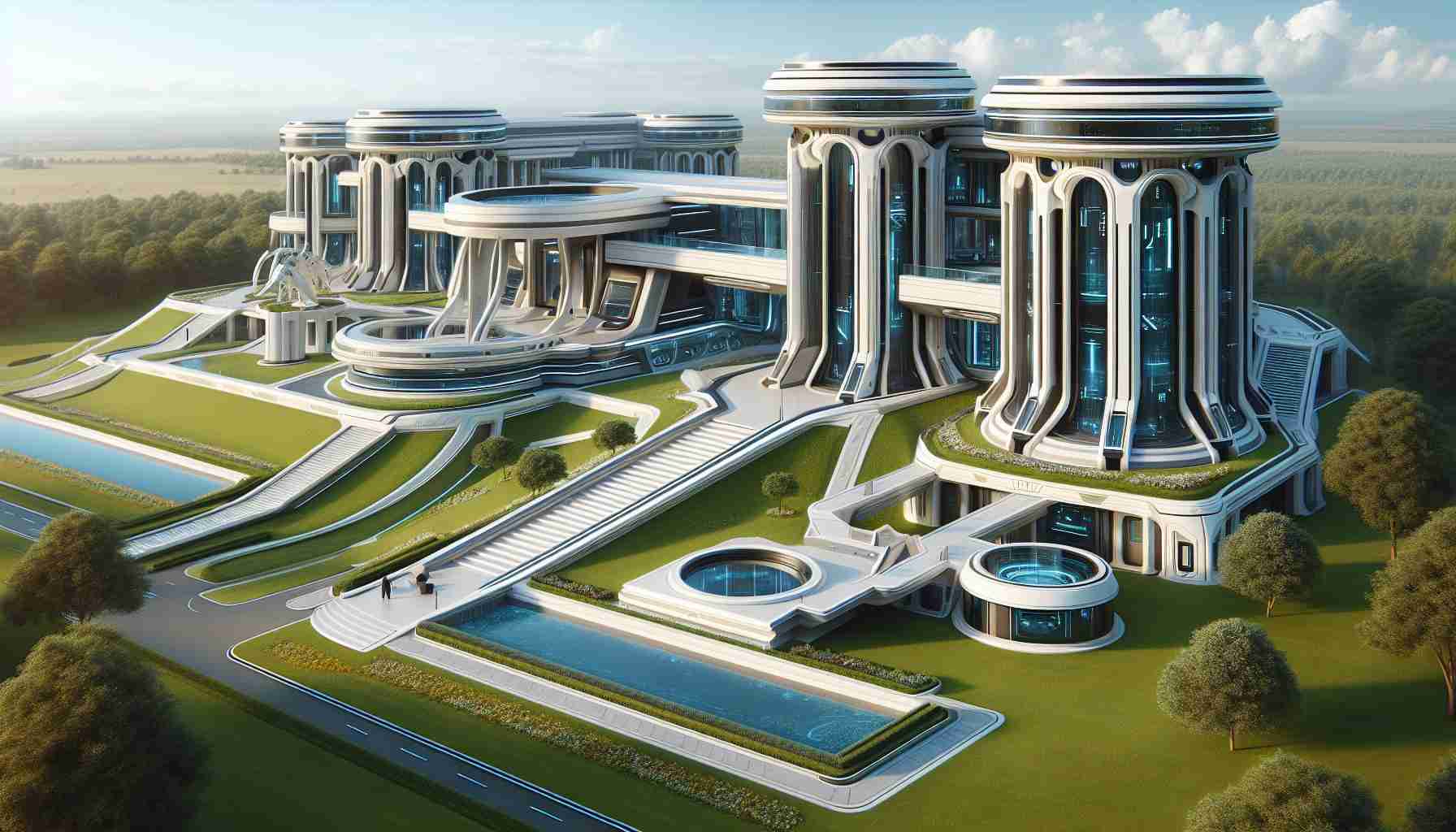 A realistic HD photo of a futuristic presidential residence, showcasing advancements in architecture and technology.