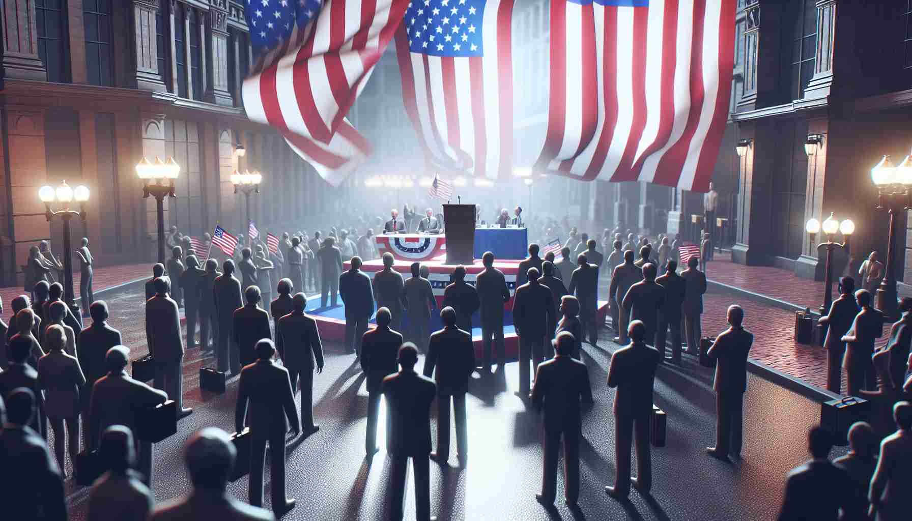 A high quality, realistic image depicting a scene of election mismanagement. This scene is taking place in a location that resembles Boston to a great extent. The atmosphere is tense and there are visible elements of shock and disbelief amongst the crowd present.