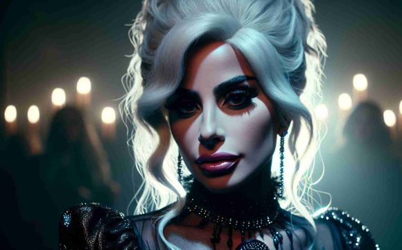 Create a realistic HD image of a female pop singer with signature platinum blonde hair and extravagant fashion style, similar to a well-known but not explicit musical artist. She is revealed as a part of the cast of a hypothetical second season of a gothic, mystery TV series. The ambience is filled with anticipation and curiosity about her new role.