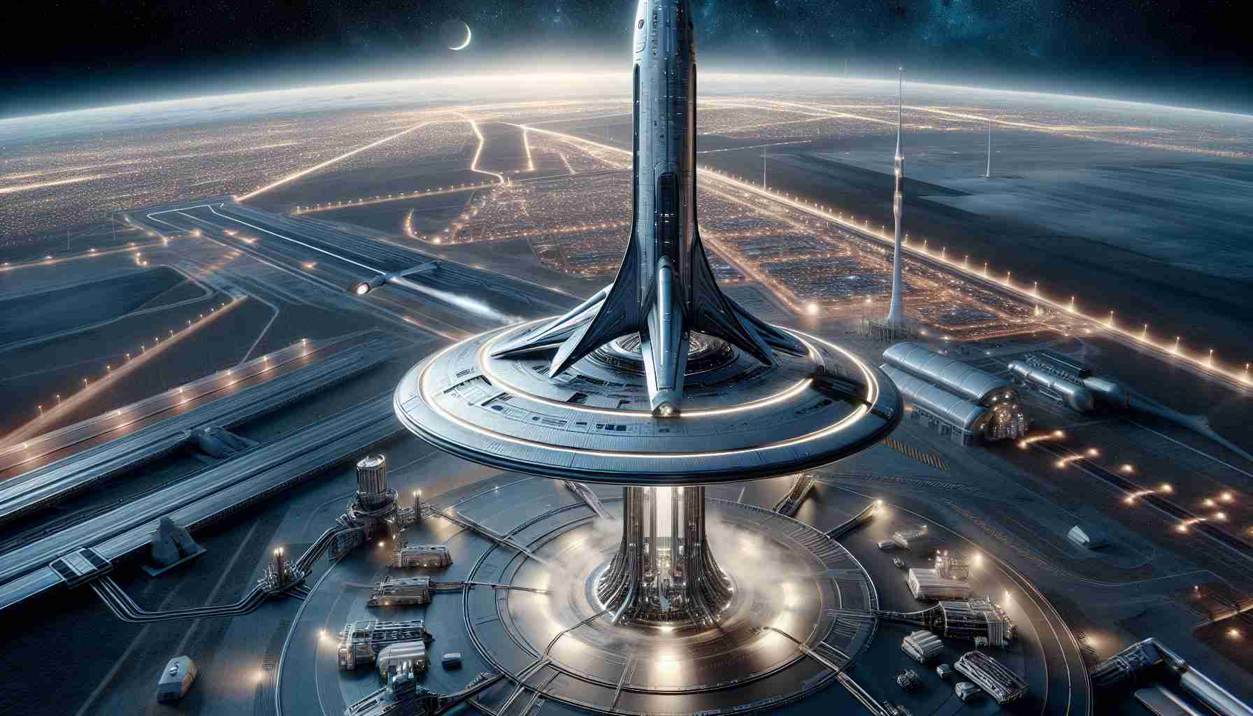 A highly detailed and realistic image depicting the next leap in space travel technology. The scene includes a Starship-like rocket, prominently displayed and ready to embark on a journey beyond our atmosphere. The spacecraft exhibits sleek aerodynamics and futuristic design elements. Enhance the thought of revolutionizing space travel with the clearly visible landing pad, launch towers, and anticipation filled atmosphere in the background.