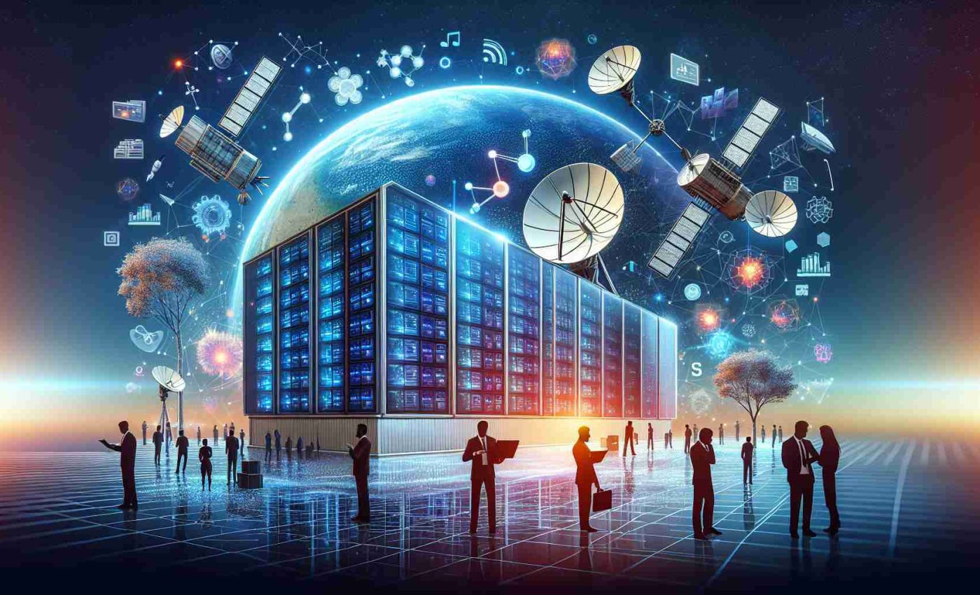 Generate a high-definition, realistic image; depicting a secure data center in India, symbolizing the boosting of data security compliance. Have some satellite dishes to represent the connection with space-based systems like 'Starlink'. Incorporate elements that suggest the themes of 'knowledge' and 'understanding', to convey the notion of needing to know important information.