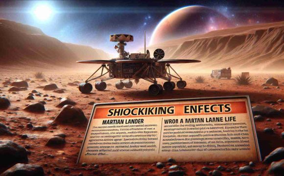 A realistic high-definition image of a hypothetical scene where a Martian lander, presumably from an Earth-based scientific agency, may have had a disastrous impact on Martian life according to shocking claims from a scientist. The illustration should visibly represent the dramatic potential effects on the Martian landscape and would ideally include visual cues such as a lander, Martian terrain, and implied signs of life that may have been affected.