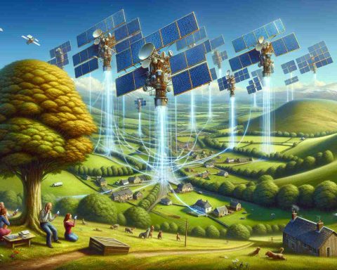 A realistic high-definition image representing the concept of revolutionizing remote connectivity in the United Kingdom through government funding of innovative satellite projects. Picture a metaphorical scene: a handful of shiny new satellites in the clear blue sky, beaming down signals towards the rural and remote areas of the country - rolling green hills, scattered houses, and small towns in the distance. The leaves of the trees rustle in the wind, symbolizing the messages passing through. On the ground, the people excitedly talk on their mobile devices, expressing the joy of improved communication.