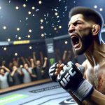 A high-definition, realistic illustration of a professional sports athlete expressing an intense, jaw-dropping reaction because of a shocking outcome in a mixed martial arts fight competition.