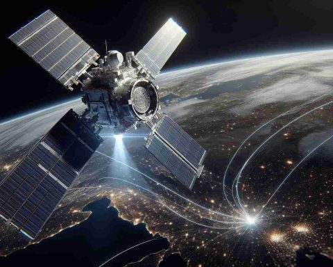 Realistic high-definition image showcasing cutting-edge satellite communication technology added to Airbus's inventory, with the UK military as the primary beneficiary. The scene captures the satellite in orbit with Earth's curvature visible in the backdrop. Attention is given to the intricate detail of the satellite's design and functionality, emphasizing its revolutionary tech aspects, along with a highlighted path indicating the transmission signals.