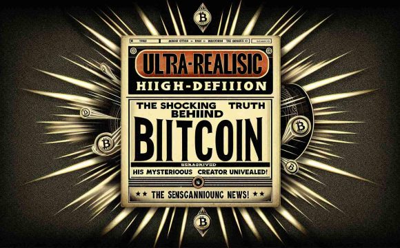 An ultra-realistic, high-definition image of a stylized headline that reads 'The Shocking Truth Behind Bitcoin's Mysterious Creator Will Be Unveiled!', with dramatic burst graphics in the background to emphasize the sensational news. The overall style should be akin to the headline of a detective novel or a conspiracy theory book cover.