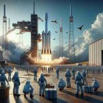 A realistic high-definition image illustrating European space ventures turning to SpaceX during a moment of critical launch delay of Arianespace. The scene should show a rocket launch pad under clear blue sky with SpaceX's Falcon 9 rocket ready for launch. There are engineers of various descents and genders in protective gears inspecting the preparations. The Arianespace rocket in a hangar in the background, signifying the delay. A palpable sense of urgency fills the scene.