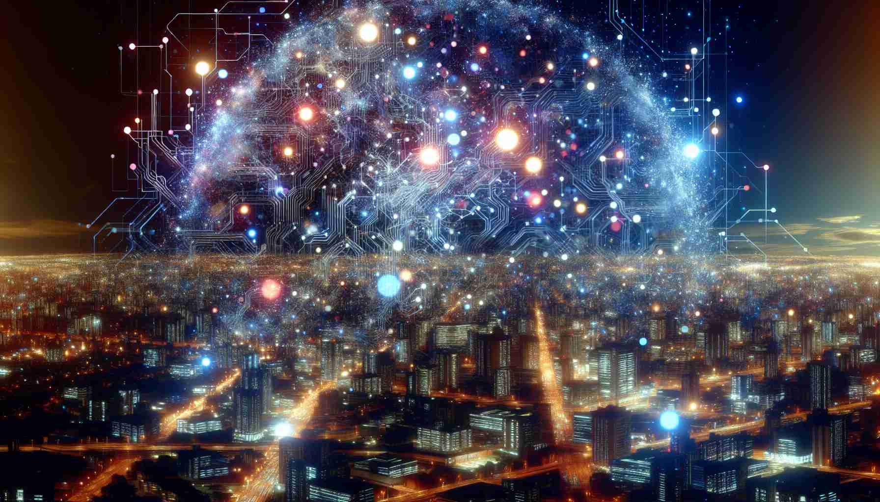 Imaginary artistic interpretation of the following text 'The Future of Big Data: Is the Next frontier?' as the title of a book, in high-definition. A realistic, dazzling world of circuits and connections, suggesting the complexities of big data, looming above a futuristic cityscape at night.