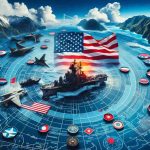 Create a high definition, realistic image portraying the metaphorical battle in the South China Sea. Include elements such as nautical charts, military strategy plans, regional maps. Also, please include visual motifs to represent the different involved stakeholders, excluding any specific flag or national symbol.