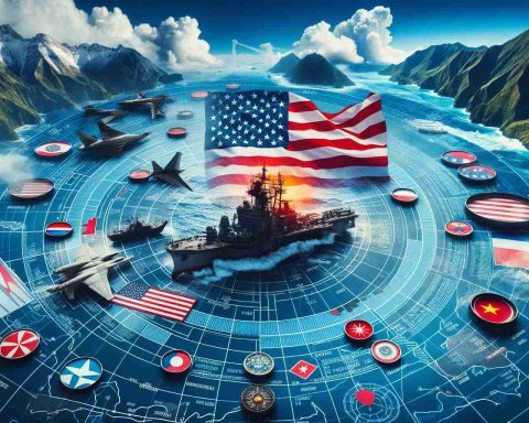 Create a high definition, realistic image portraying the metaphorical battle in the South China Sea. Include elements such as nautical charts, military strategy plans, regional maps. Also, please include visual motifs to represent the different involved stakeholders, excluding any specific flag or national symbol.