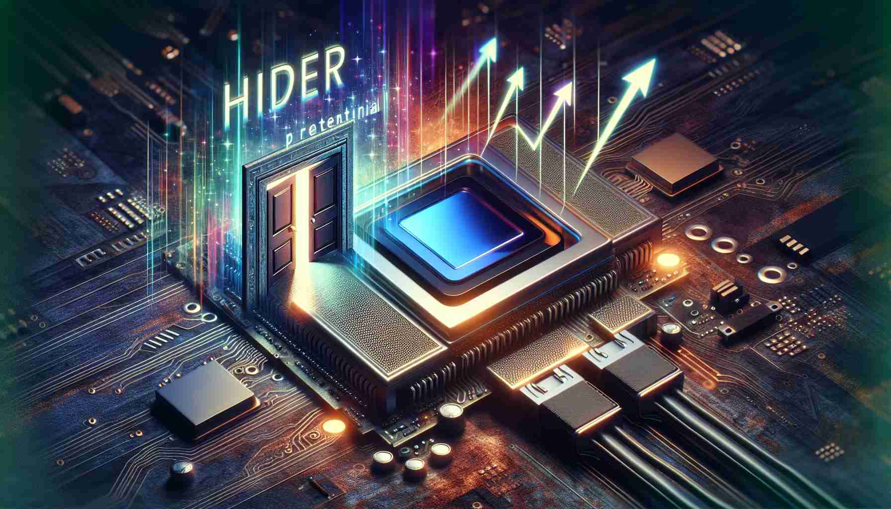 An HD illustration embodying the concept of hidden potential in a super microcomputer. This image features a detailed rendering of a compact, technologically advanced computer with parts such as intricate circuitry, a compact processor, and other nuanced components glowing subtly, symbolizing latent power. The background is steeped in mystery and lit up with graphics symbolizing opportunities, such as doors opening, treasure chests revealing gemstones, or graph lines shooting upwards, all hinting at prospective growth and potential.