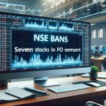 Generate a realistic, high-definition image of a stock market alert, specifically focusing on the National Stock Exchange (NSE). The alert headline should read, 'NSE Bans Seven Stocks in F&O Segment'. This should be displayed prominently on the screen of a computer or on a large flat-screen monitor within a bustling modern office environment.